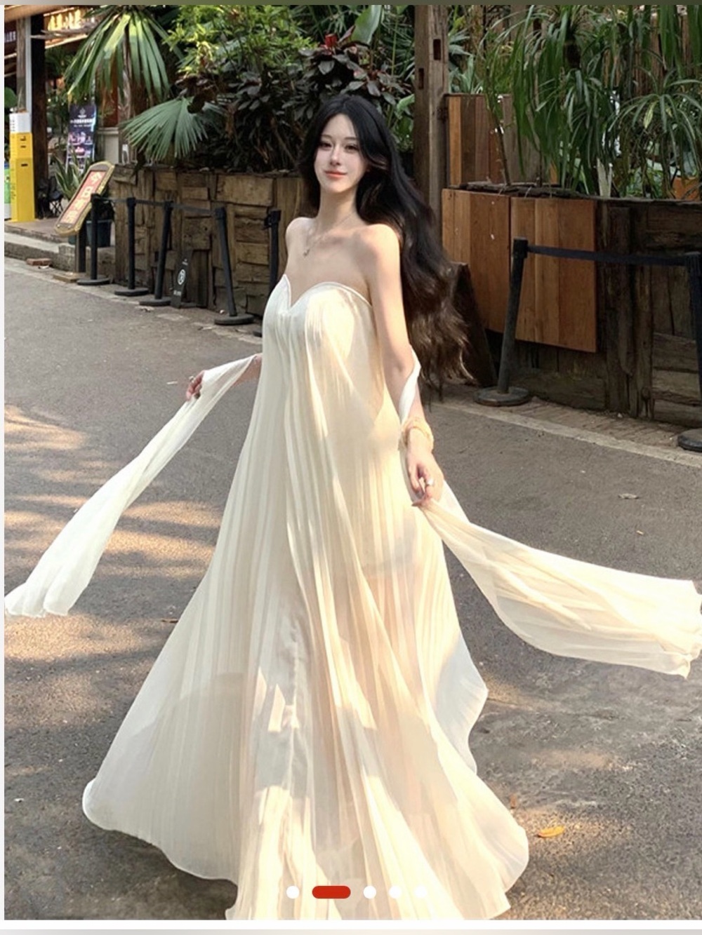 A Classy Chic Boutique Strapless Cream Flowing Gown